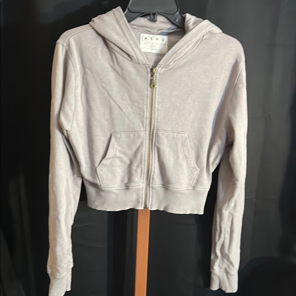 Aero Gray/ pink Cropped Hoodie